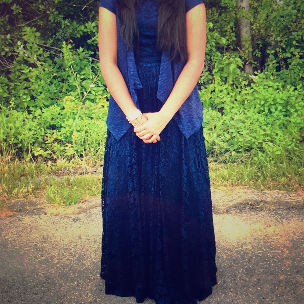 Navy blue 2 piece prom dress